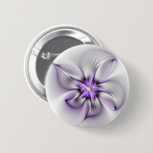 Floral Elegance Modern Abstract Violet Fractal Art Ronde Button 5,7 Cm