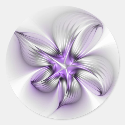 Floral Elegance Modern Abstract Violet Fractal Art Ronde Sticker (Voorkant)