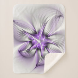 Floral Elegance Modern Abstract Violet Fractal Art Sherpa Deken