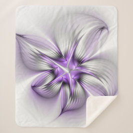 Floral Elegance Modern Abstract Violet Fractal Art Sherpa Deken