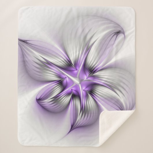 Floral Elegance Modern Abstract Violet Fractal Art Sherpa Deken (Voorkant)