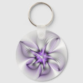 Floral Elegance Modern Abstract Violet Fractal Art Sleutelhanger (Voorkant)
