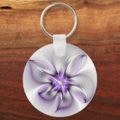 Floral Elegance Modern Abstract Violet Fractal Art Sleutelhanger (Achterkant)
