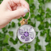 Floral Elegance Modern Abstract Violet Fractal Art Sleutelhanger (Hand)