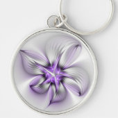 Floral Elegance Modern Abstract Violet Fractal Art Sleutelhanger (Voorkant)