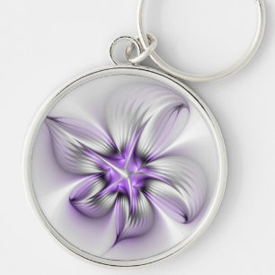 Floral Elegance Modern Abstract Violet Fractal Art Sleutelhanger