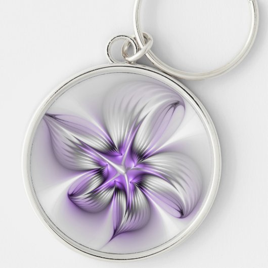 Floral Elegance Modern Abstract Violet Fractal Art Sleutelhanger (Voorkant)