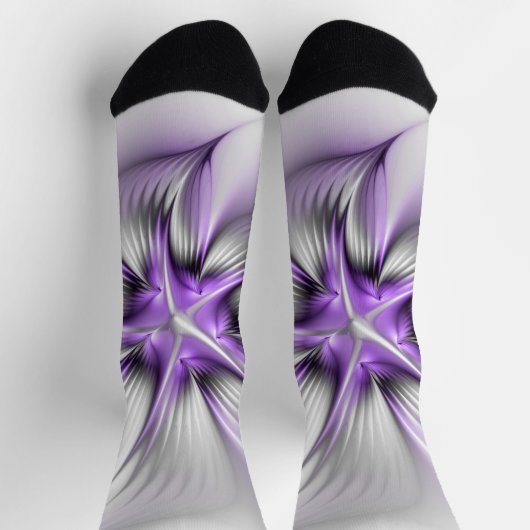 Floral Elegance Modern Abstract Violet Fractal Art Sokken (Top)
