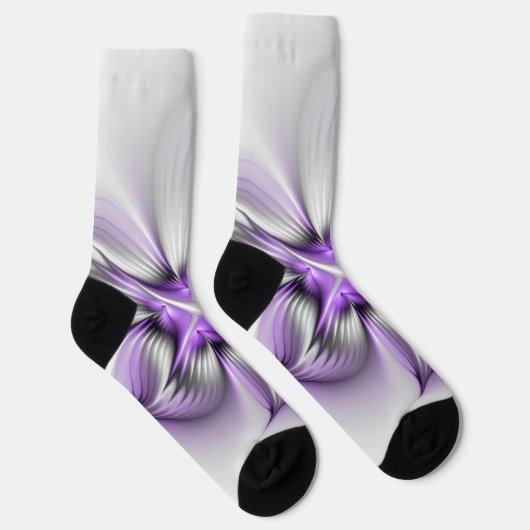 Floral Elegance Modern Abstract Violet Fractal Art Sokken (Rechts)