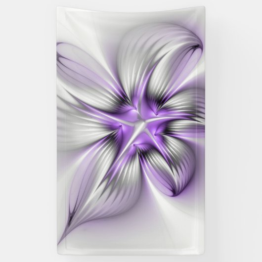 Floral Elegance Modern Abstract Violet Fractal Art Spandoek (Verticaal)