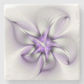 Floral Elegance Modern Abstract Violet Fractal Art Stenen Onderzetter (Voorkant)