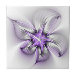 Floral Elegance Modern Abstract Violet Fractal Art Tegeltje