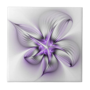 Floral Elegance Modern Abstract Violet Fractal Art Tegeltje