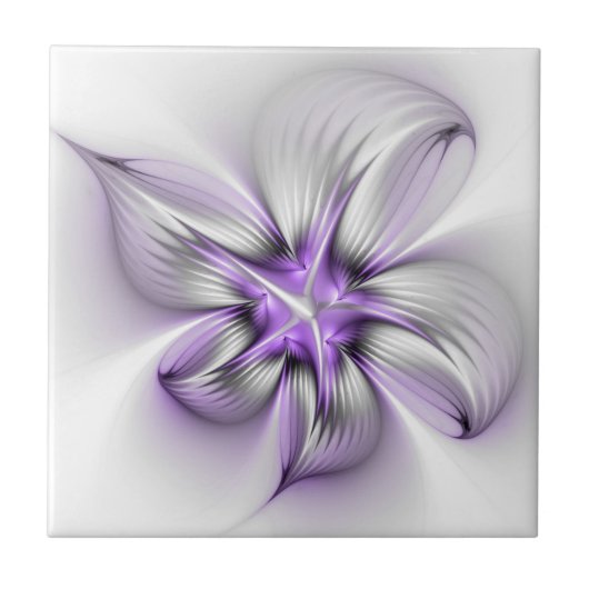 Floral Elegance Modern Abstract Violet Fractal Art Tegeltje (Voorkant)