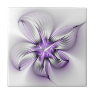 Floral Elegance Modern Abstract Violet Fractal Art Tegeltje