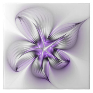 Floral Elegance Modern Abstract Violet Fractal Art Tegeltje