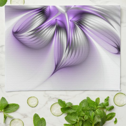 Floral Elegance Modern Abstract Violet Fractal Art Theedoek (Gevouwen)