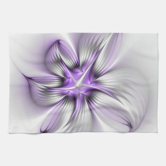Floral Elegance Modern Abstract Violet Fractal Art Theedoek (Horizontaal)