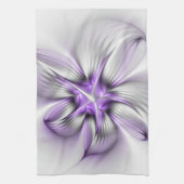 Floral Elegance Modern Abstract Violet Fractal Art Theedoek (Verticaal)