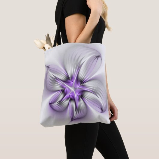 Floral Elegance Modern Abstract Violet Fractal Art Tote Bag (Dichtbij)