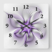 Floral Elegance Modern Abstract Violet Fractal Art Vierkante Klok (Voorkant)