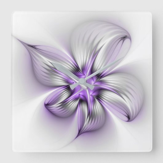 Floral Elegance Modern Abstract Violet Fractal Art Vierkante Klok (Voorkant)