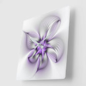 Floral Elegance Modern Abstract Violet Fractal Art Vierkante Klok (Hoek)