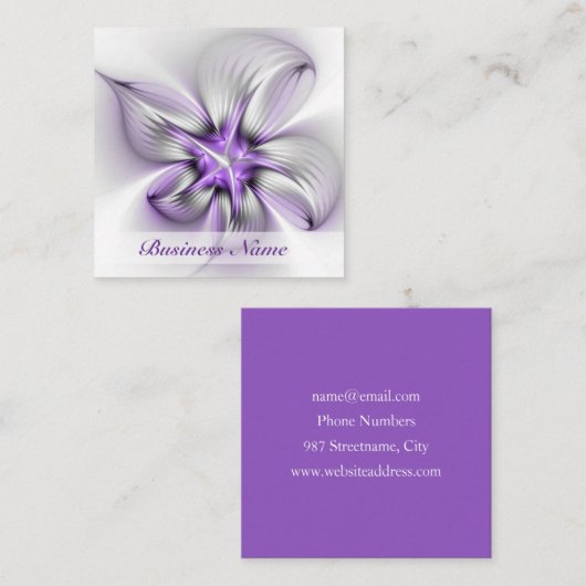 Floral Elegance Modern Abstract Violet Fractal Art Vierkante Visitekaartje (Voorkant / Achterkant)