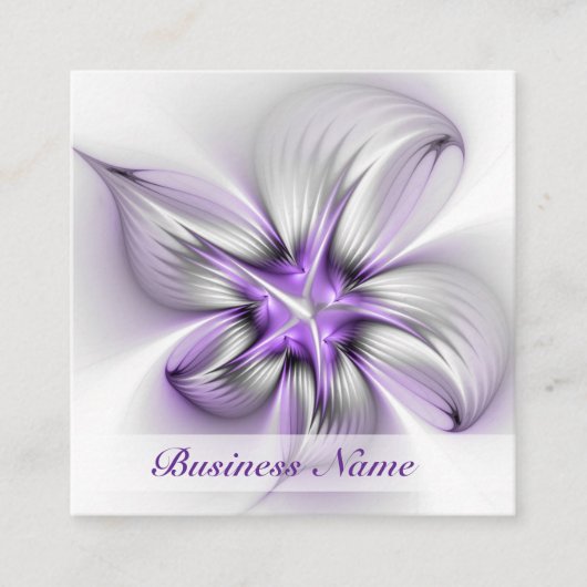 Floral Elegance Modern Abstract Violet Fractal Art Vierkante Visitekaartje (Voorkant)