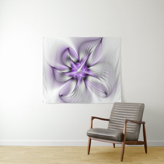 Floral Elegance Modern Abstract Violet Fractal Art Wandkleed (In Situ (horizontaal))