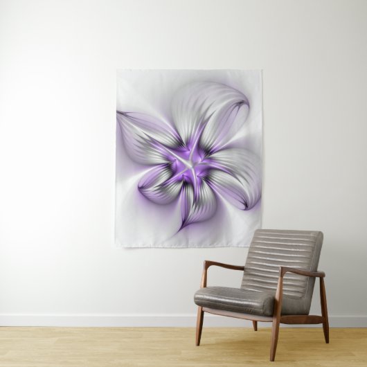 Floral Elegance Modern Abstract Violet Fractal Art Wandkleed (In situ)