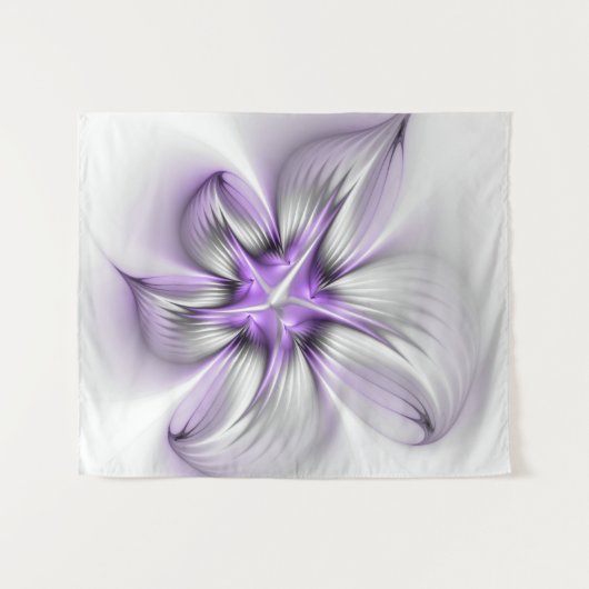 Floral Elegance Modern Abstract Violet Fractal Art Wandkleed (Voorkant (horizontaal))