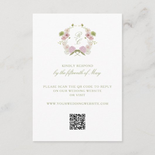 Floral Elegance Monogram Crest Wedding Informatiekaartje (Voorkant)
