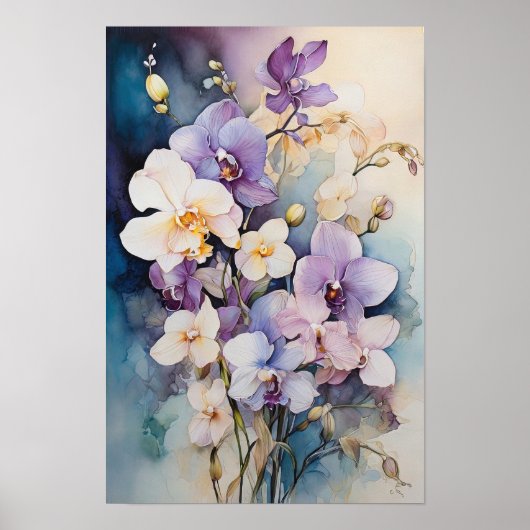Floral Elegance - Orchidee Flowers Waterverf Art Poster (Voorkant)