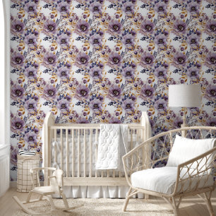 Floral Elegance: Paarse Bloesem Design Behang