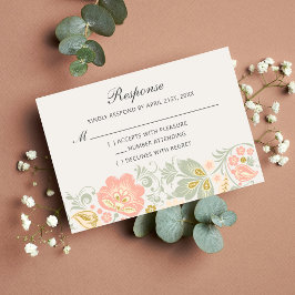 Floral Elegance Peach Blush Sage Classic Response RSVP Kaartje