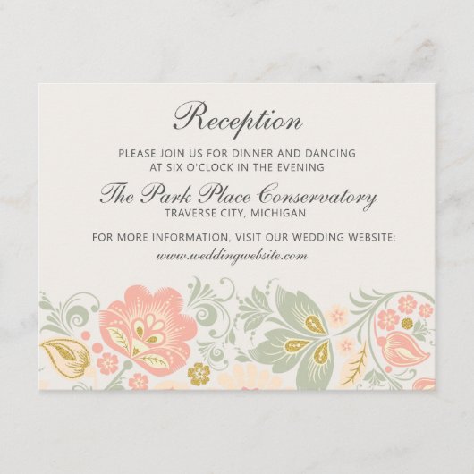 Floral Elegance Peach Blush Sage Classic Wedding Informatiekaartje (Voorkant)