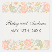 Floral Elegance Peach Blush Sage Classic Wedding Vierkante Sticker (Voorkant)