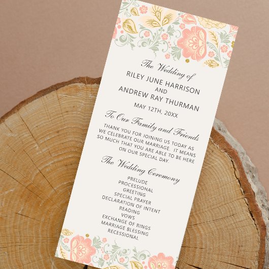 Floral Elegance Peach Blush Sage Wedding Ceremony Programmakaart