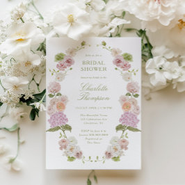 Floral Elegance Pink Green Bridal Shower Kaart