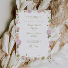 Floral Elegance Pink Green Frame Wedding Kaart