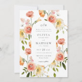 Floral Elegance Roze Koraal Bruiloft Uitnodiging (Voorkant)