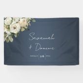 Floral Elegance Stoffig Blauw Bruiloft Spandoek (Horizontaal)
