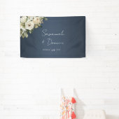 Floral Elegance Stoffig Blauw Bruiloft Spandoek (Insitu)
