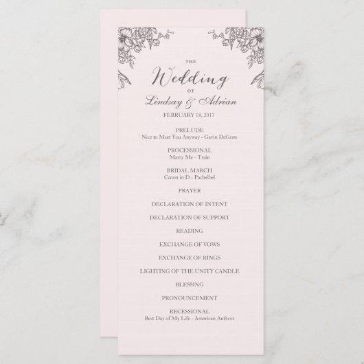 Floral Elegance Wedding Programma Programmakaart (Voorkant / Achterkant)