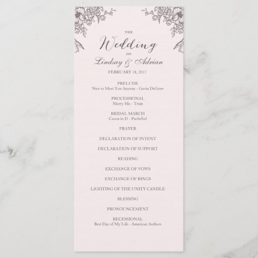 Floral Elegance Wedding Programma Programmakaart (Voorkant)