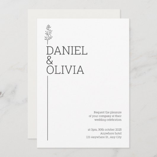 Floral Elegance: Witte en zwarte minimalistische b Kaart (Voorkant / Achterkant)