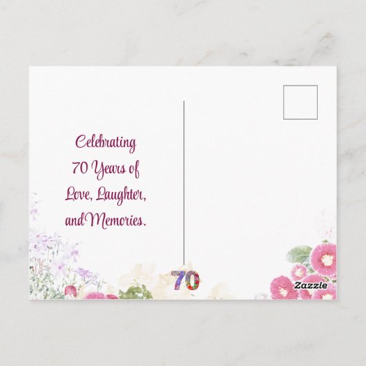 Floral Elegant 70e verjaardag Bewaar de datum 70 Briefkaart (Achterkant)