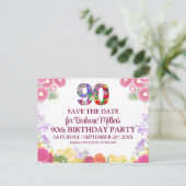 Floral Elegant 90ste verjaardag Save the Date 90 Briefkaart (Staand voorkant)