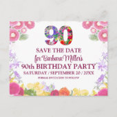Floral Elegant 90ste verjaardag Save the Date 90 Briefkaart (Voorkant)